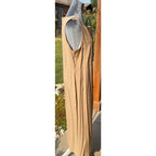 Vintage Norton McNaughton Maxi Dress M 100% Rayon Tan Leaf Print 90s Sleeveless