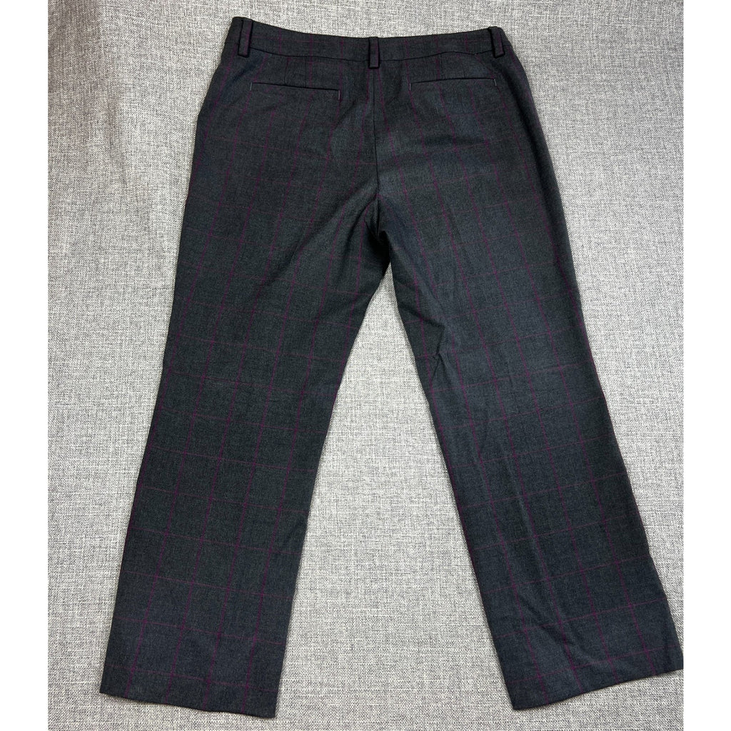 Lands' End Women's 12P Gray Pink Windowpane Plaid Mid Rise Trouser Pants