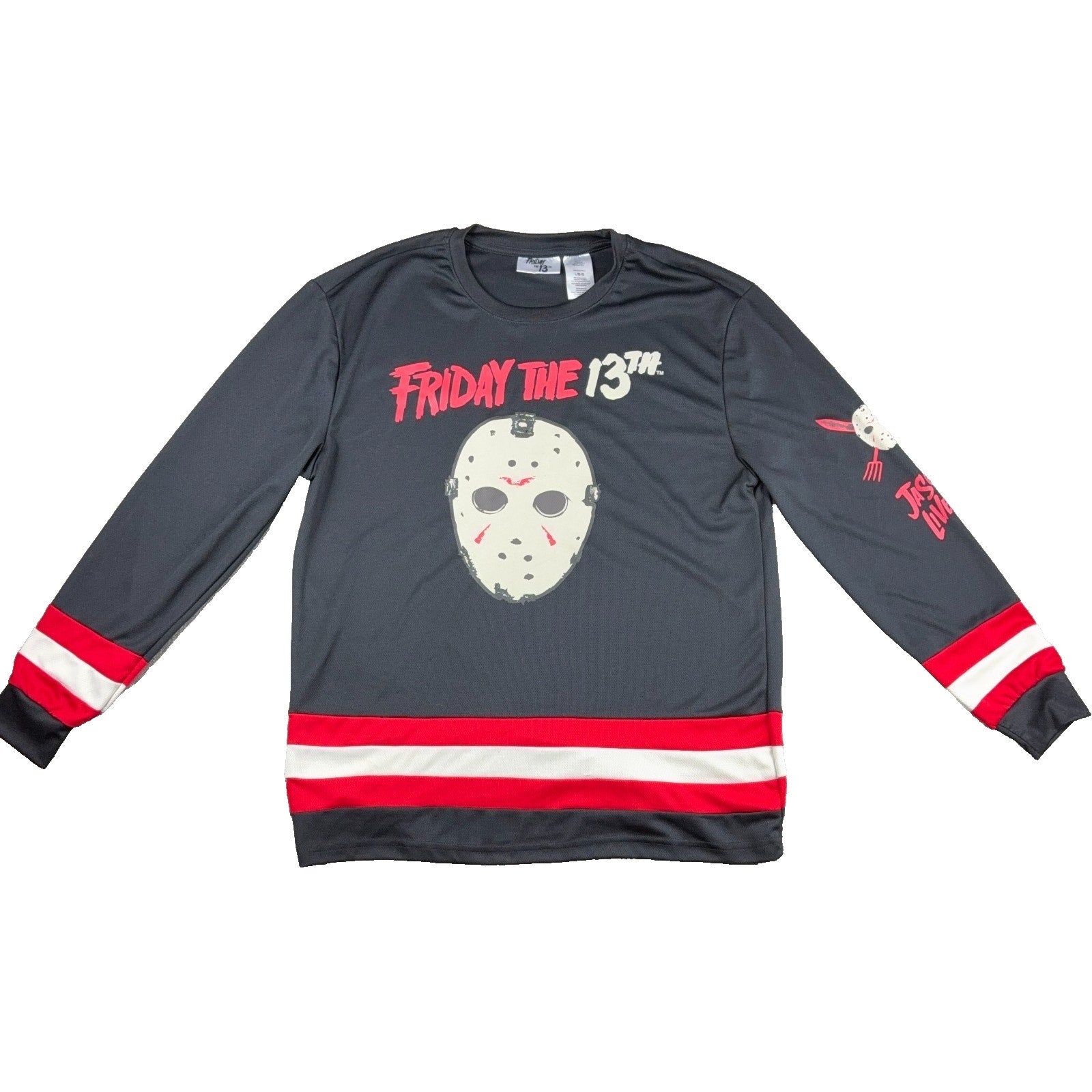 Friday the 13th Jason Voorhees Hockey Jersey Shirt Mens L Black Red Horror