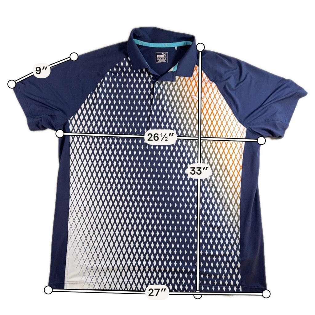 Puma Golf PWRCOOL Polo Men XXL Navy Geometric Orange DryCell Performance