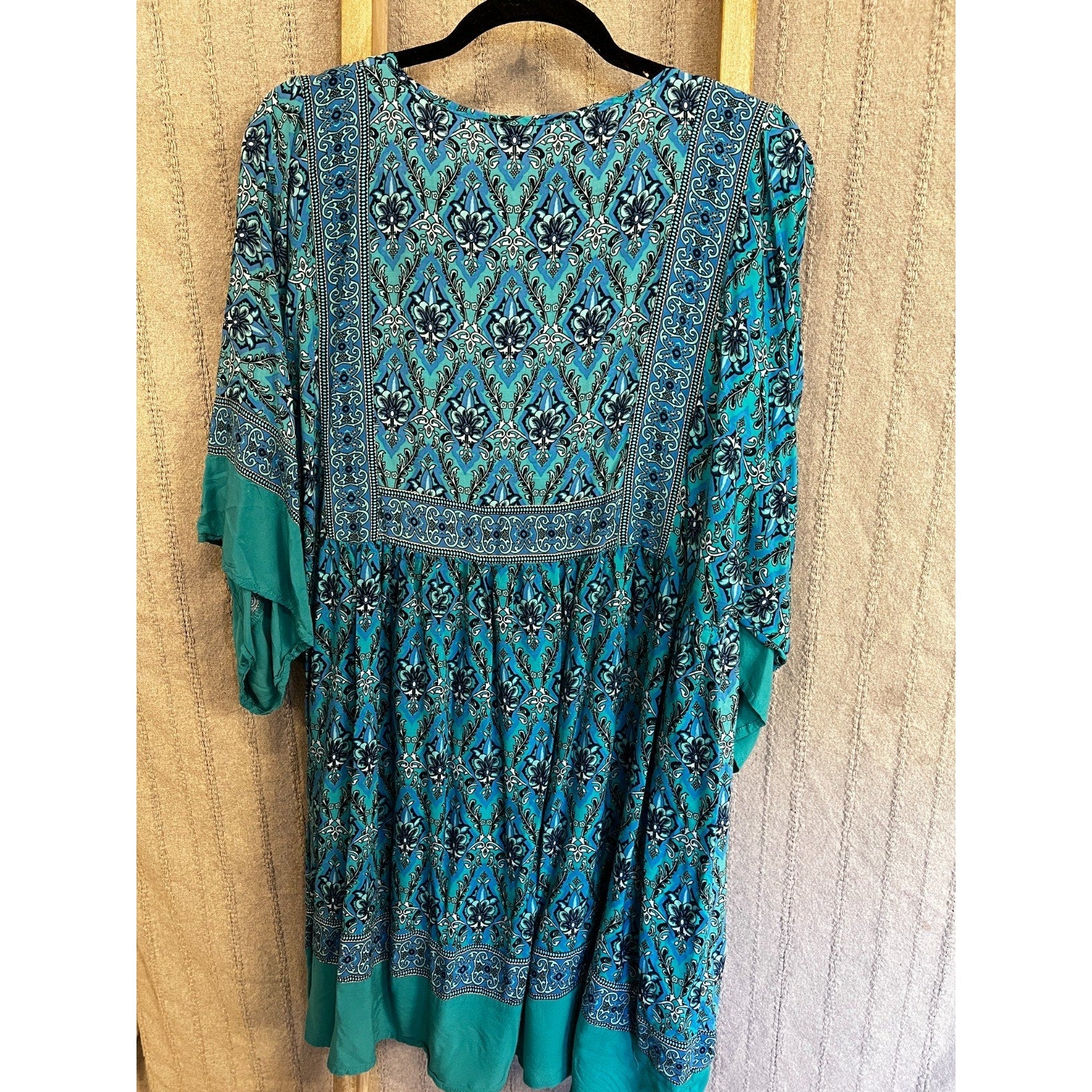 Blue Boho Tunic Peasant Top Blouse R. Vivimos Womens XL 16/18 Floral Paisley