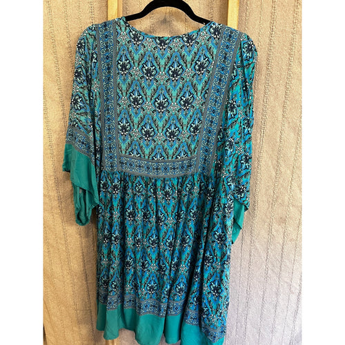 Blue Boho Tunic Peasant Top Blouse R. Vivimos Womens XL 16/18 Floral Paisley