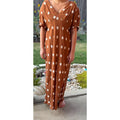 A New Day Maxi Dress Womens XL Brown Cream Polka Dot Puff Sleeve V Neck Boho