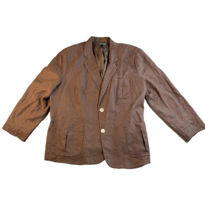 Lauren Ralph Lauren Womens 20W Brown Linen Blazer Oversized Patch Pocket
