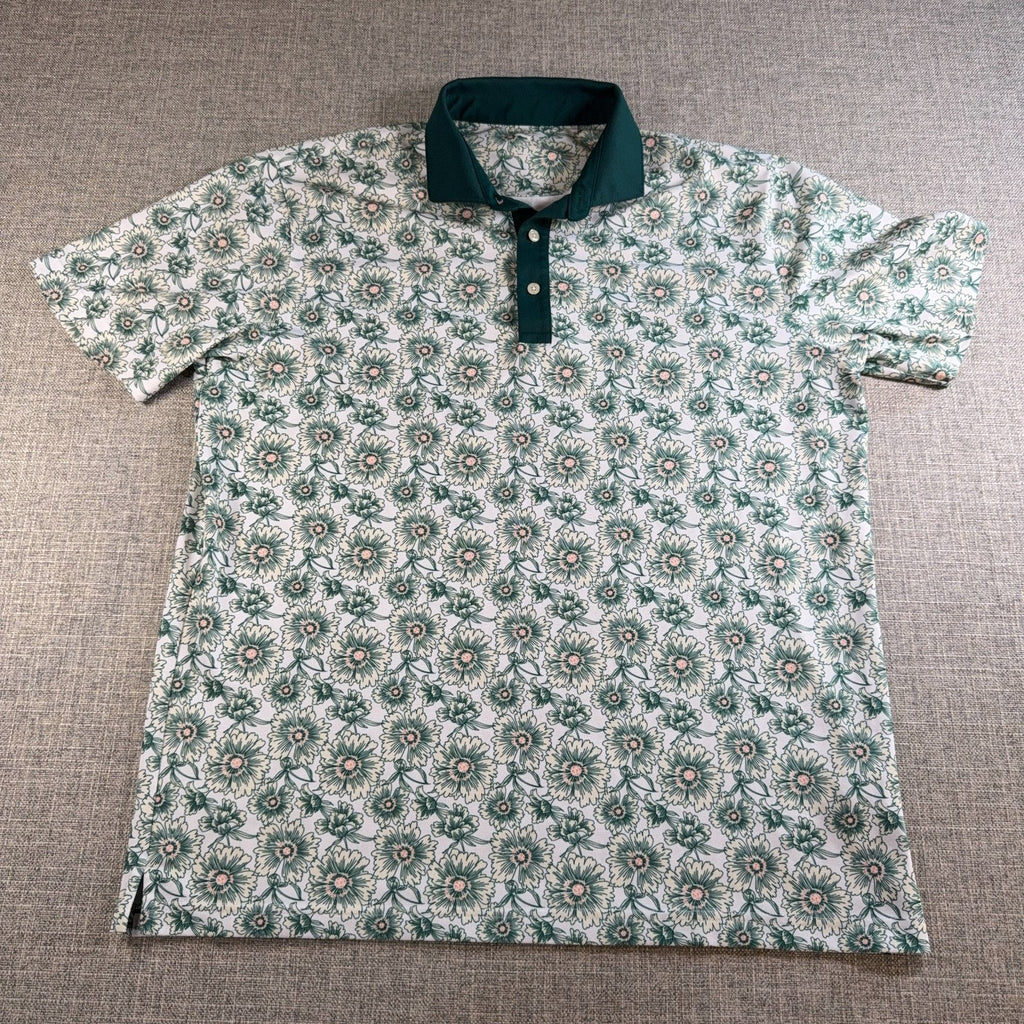 PUMA Golf Pique Heirloom Polo Men’s L White Green Floral Performance Shirt