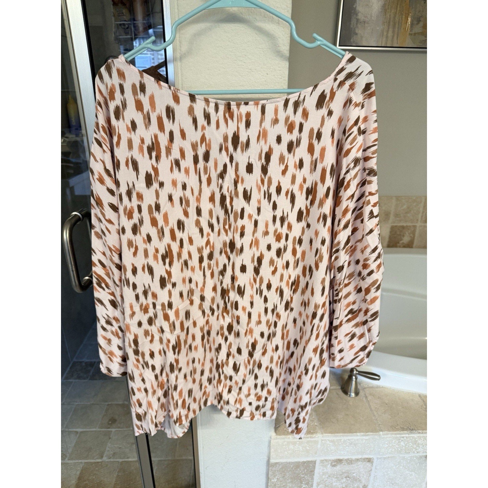 Emily Wonder Womens 1X 2X Boho Blouse Neutral Animal Print Flowy Rayon Top Plus