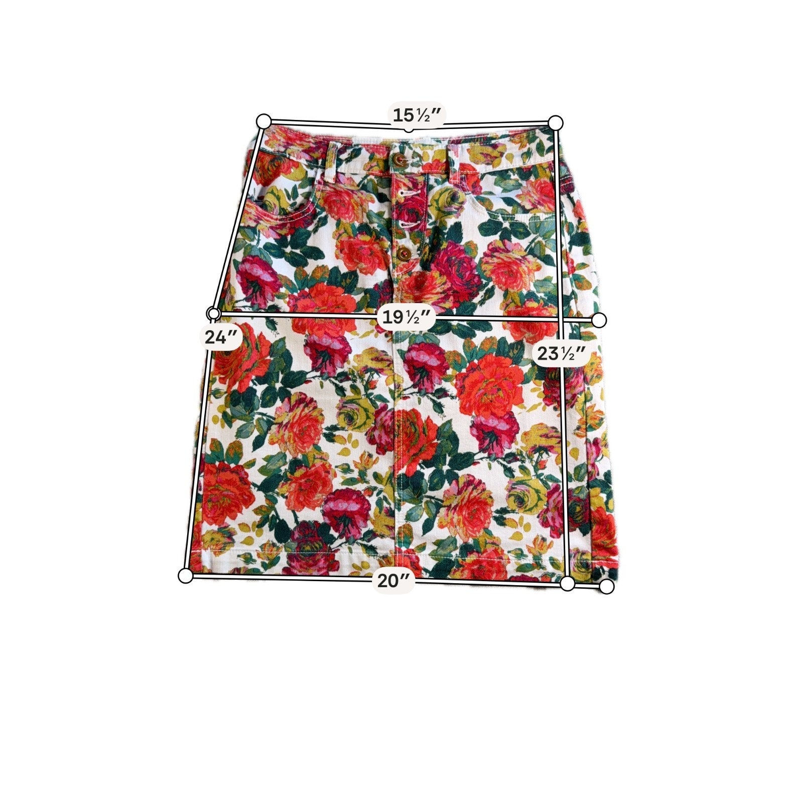 Maeve Anthropologie Floral Denim Skirt Womens 8 Button Front Stretch Cotton Boho