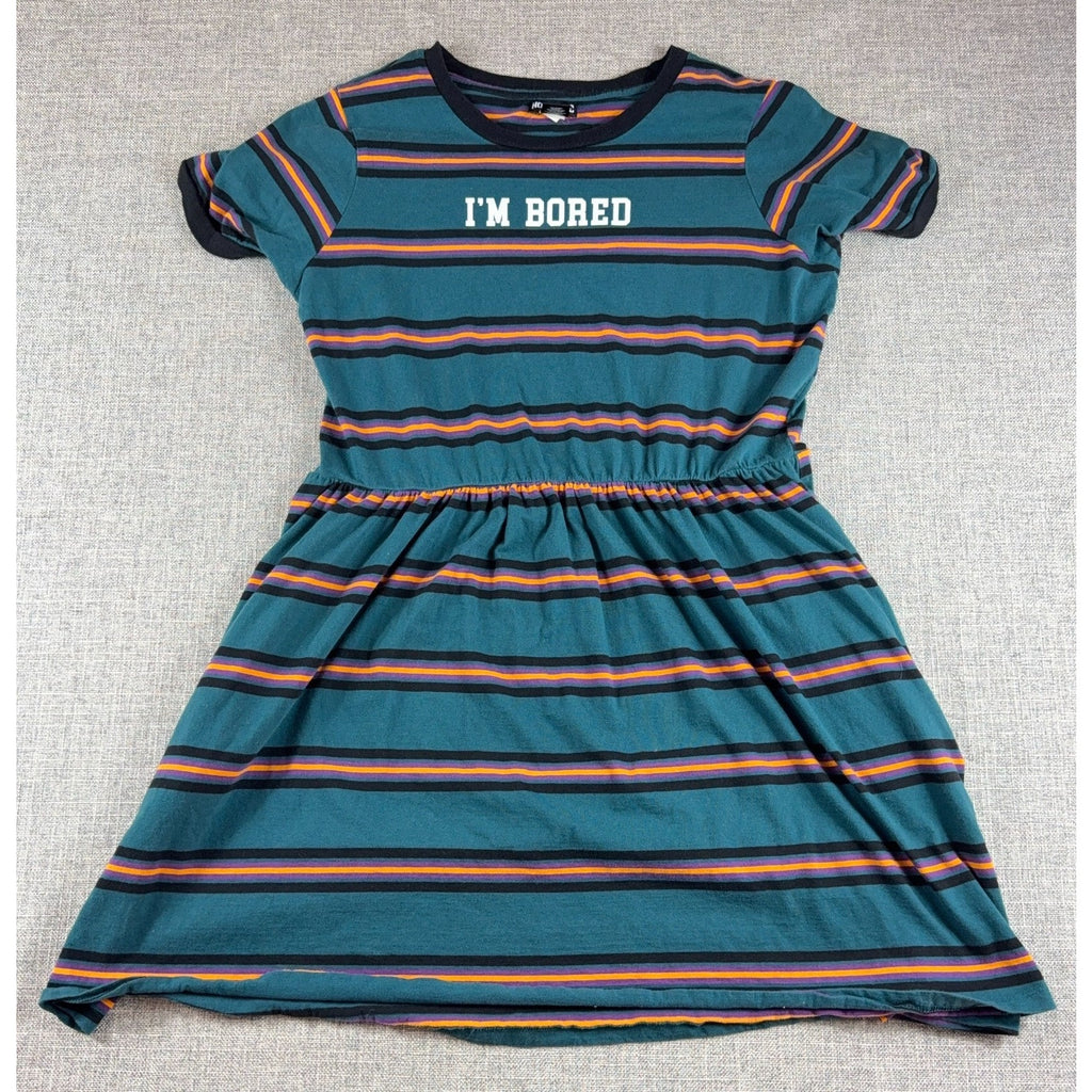 Hot Topic I'm Bored Dress XL Teal Striped Fit Flare Skater Alt Grunge Goth