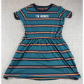 Hot Topic I'm Bored Dress XL Teal Striped Fit Flare Skater Alt Grunge Goth