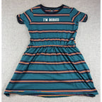 Hot Topic I'm Bored Dress XL Teal Striped Fit Flare Skater Alt Grunge Goth
