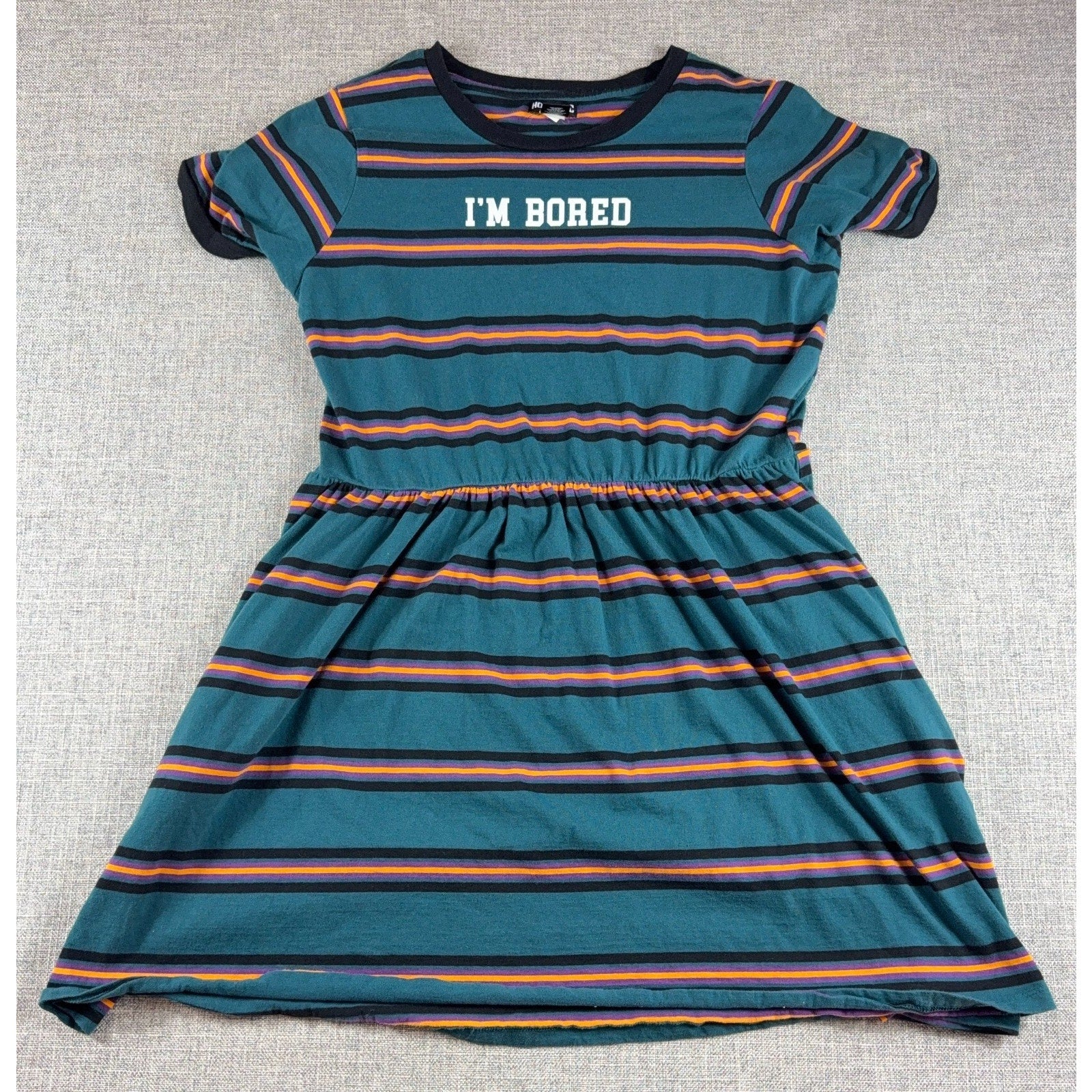 Hot Topic I'm Bored Dress XL Teal Striped Fit Flare Skater Alt Grunge Goth