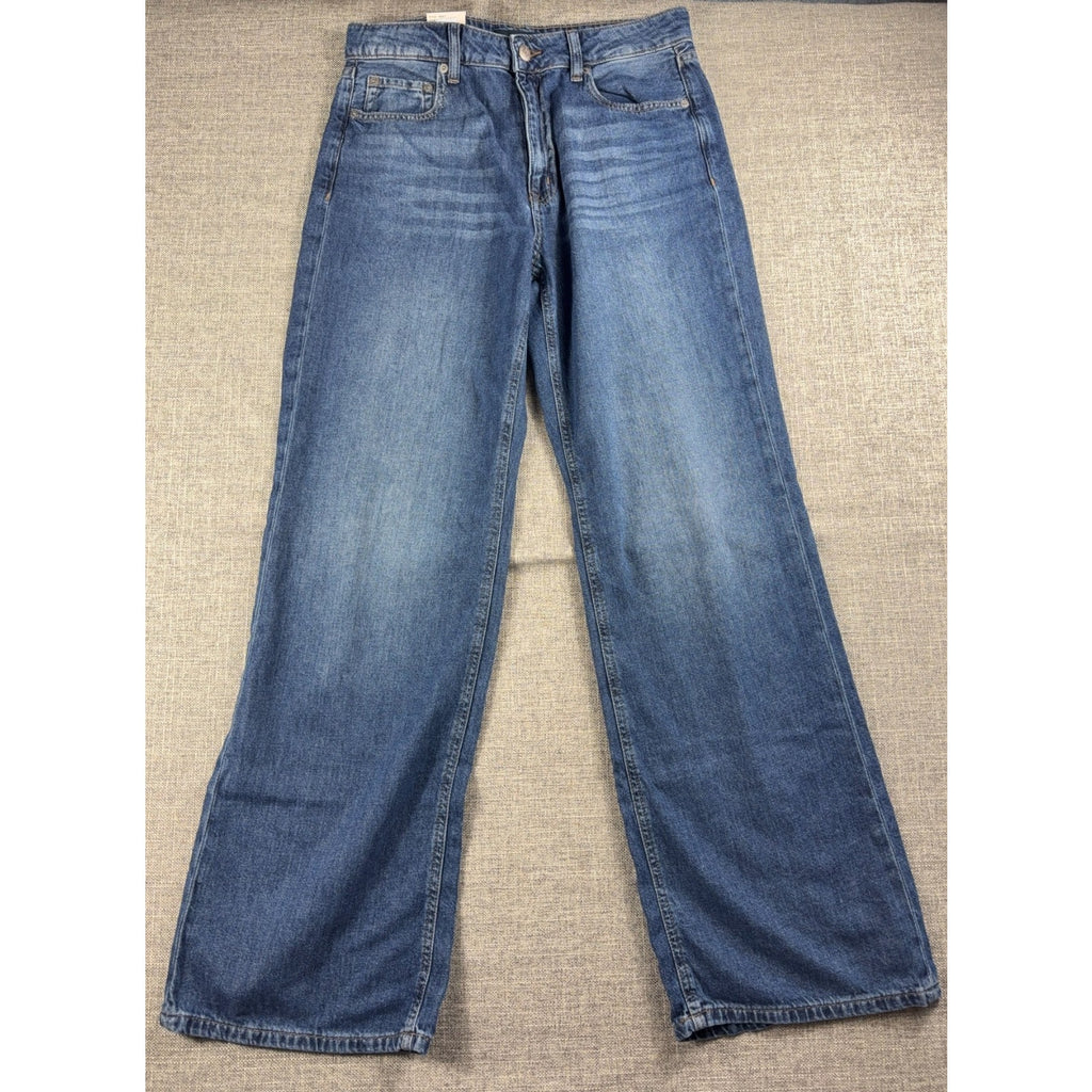 Aero High Rise Wide Leg Jeans Womens 10 NWT Custom Rose Embroidery Dark Wash
