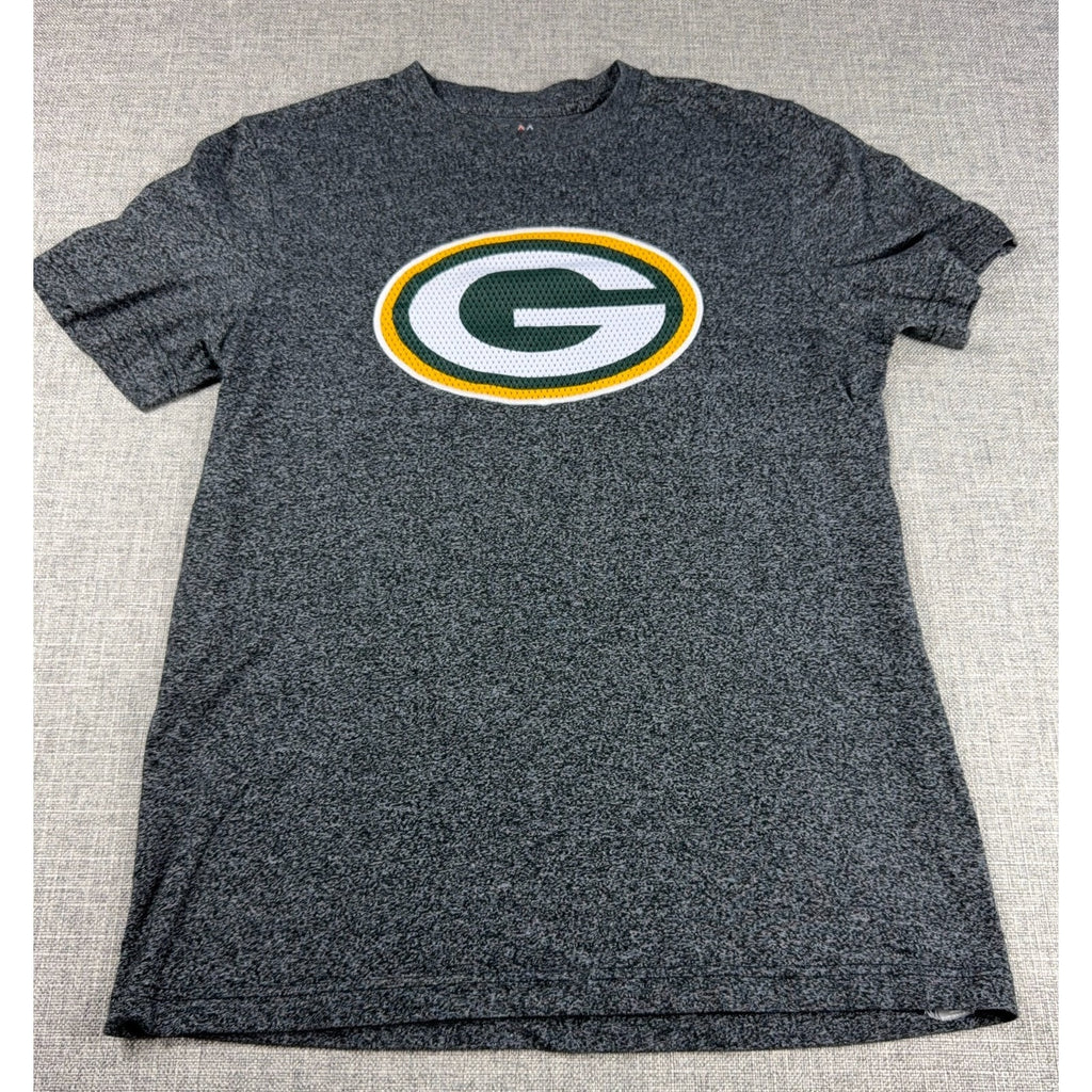 Green Bay Packers Majestic T Shirt Mens M Gray Heather NFL Logo Graphic Tee