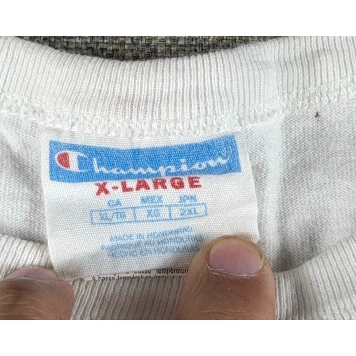 Champion All Over Logo T Shirt Mens XL White Red Blue Script Streetwear Tee