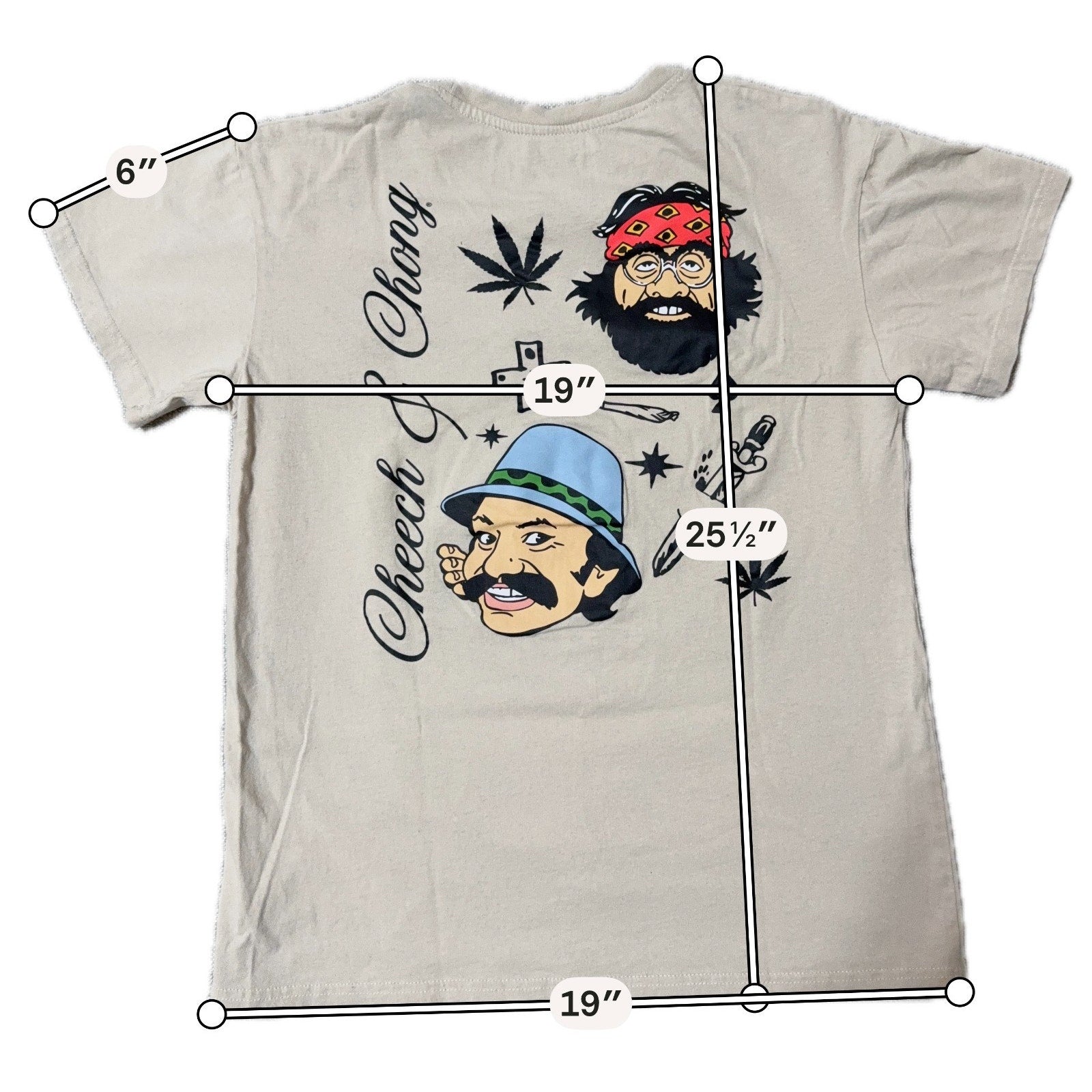 Cheech & Chong T Shirt Mens M Tan Embroidered Weed Leaf Back Graphic