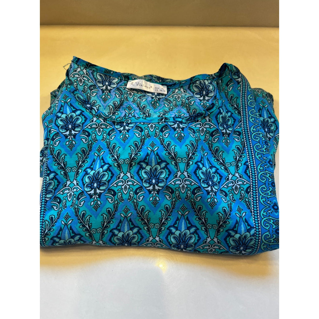 Blue Boho Tunic Peasant Top Blouse R. Vivimos Womens XL 16/18 Floral Paisley