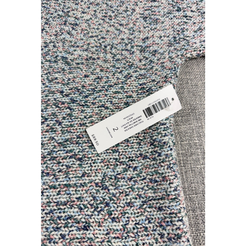 Chico’s Size 2 NWT Marled Dolman Sleeve V Neck Sweater Multicolor Split Hem