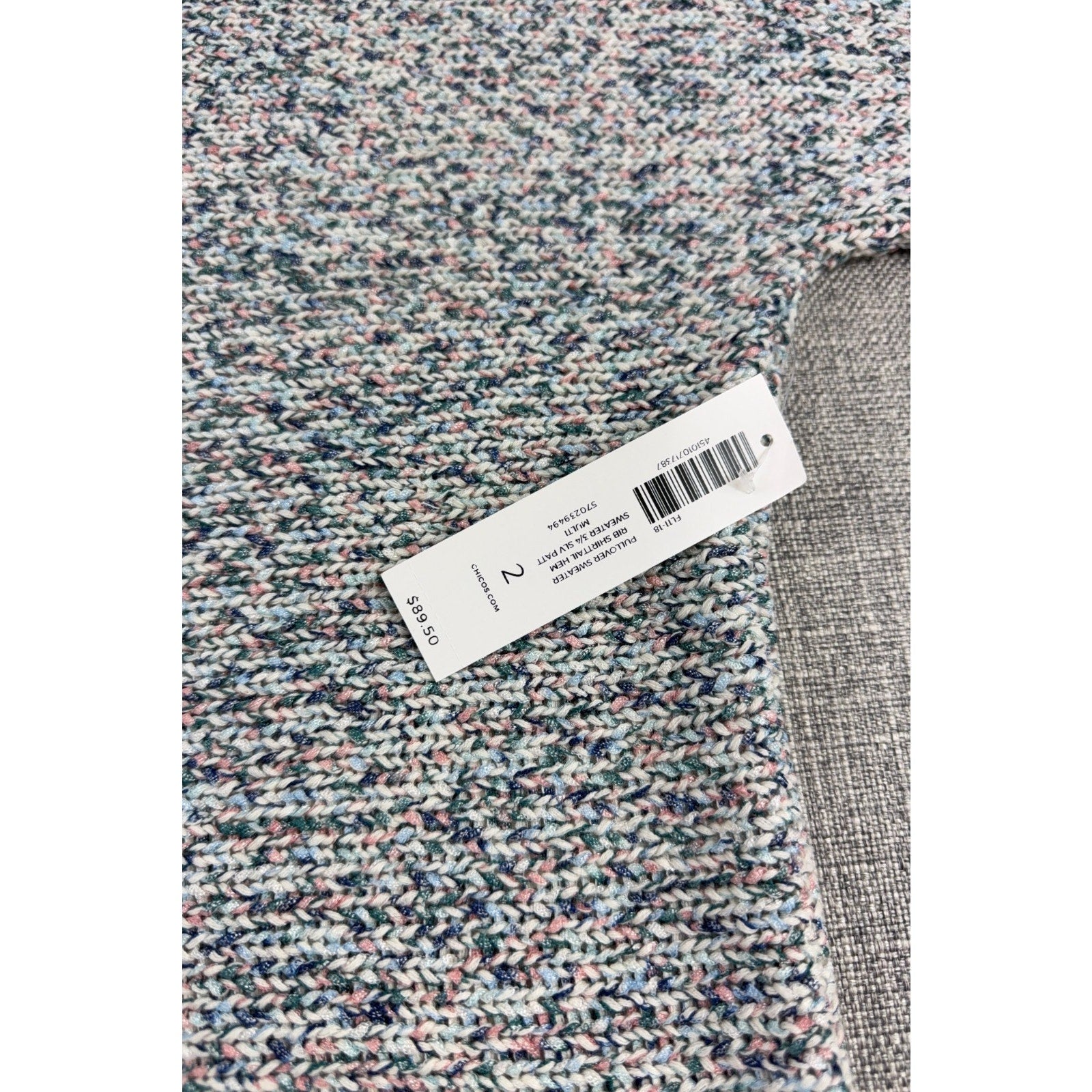 Chico’s Size 2 NWT Marled Dolman Sleeve V Neck Sweater Multicolor Split Hem