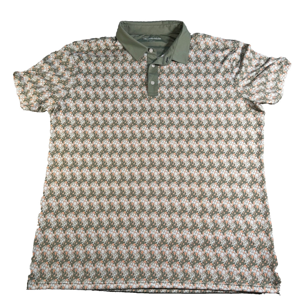 Mizzen+Main Polo Shirt Mens XXL Trim Green Cactus Print Golf Performance