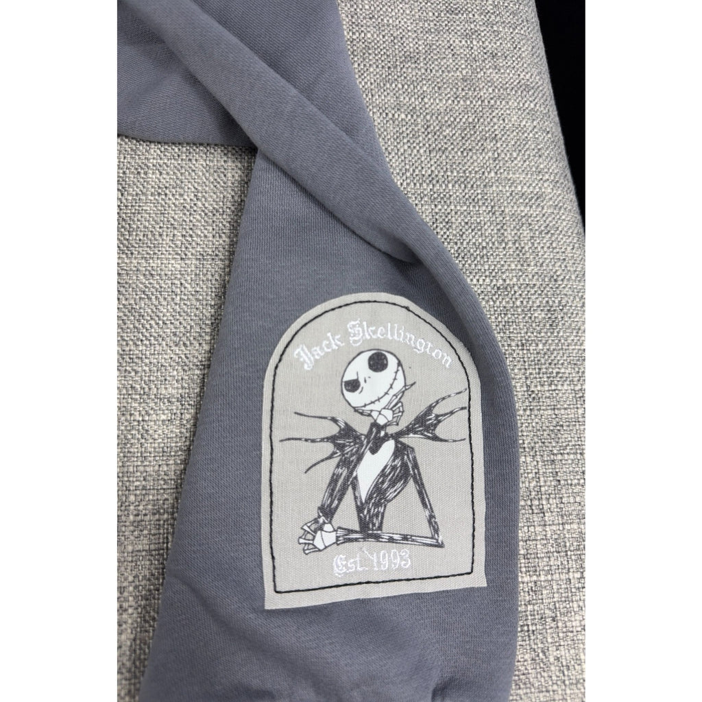 Disney Nightmare Before Christmas Jack Sally Patch Hoodie Womens L Gray NWT