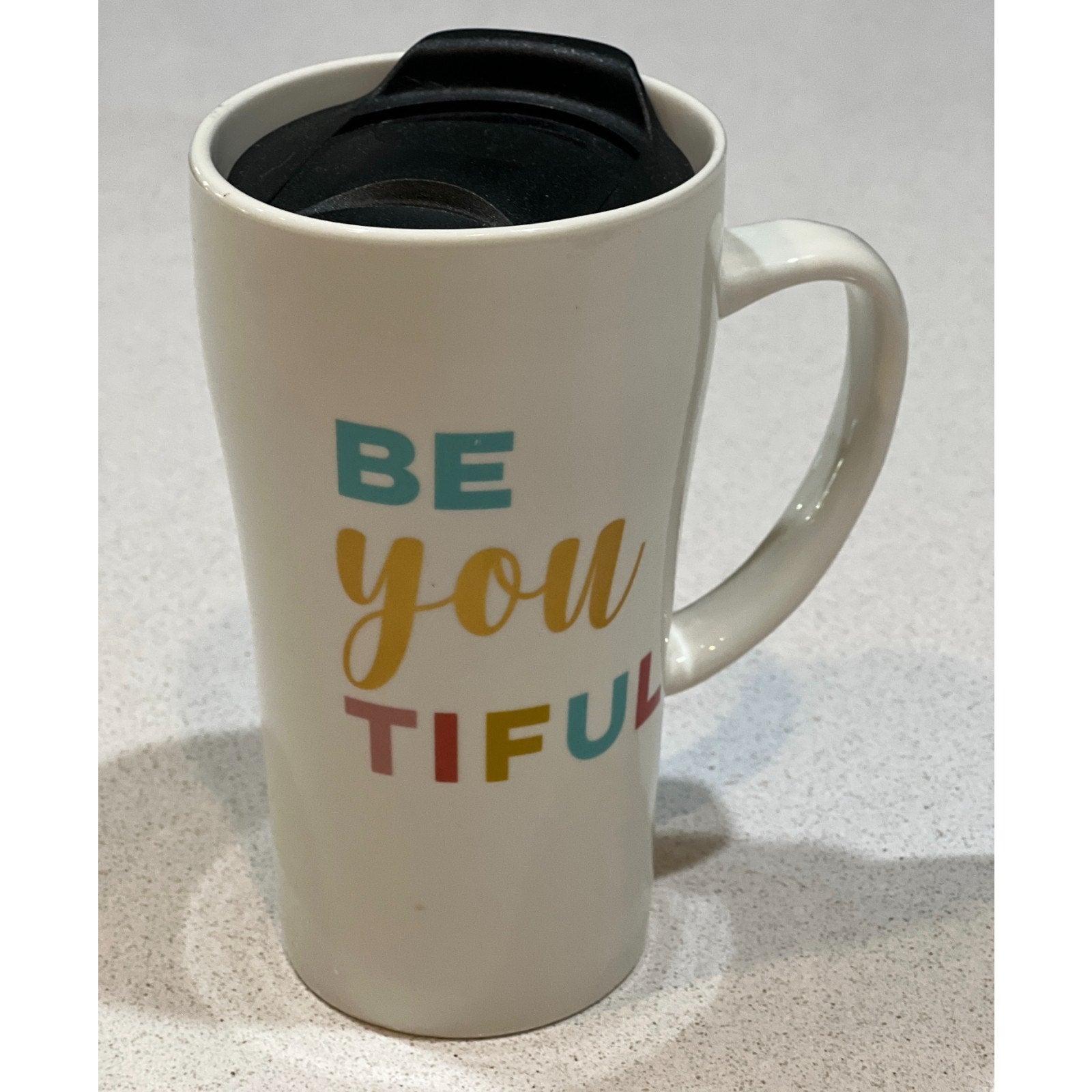 Clay Art Be You Tiful Ceramic Travel Mug With Lid Inspirational Coffee Cup
