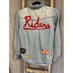 MM Vintage Denim Button Up Shirt Womens Small Distressed Studded Patch Western