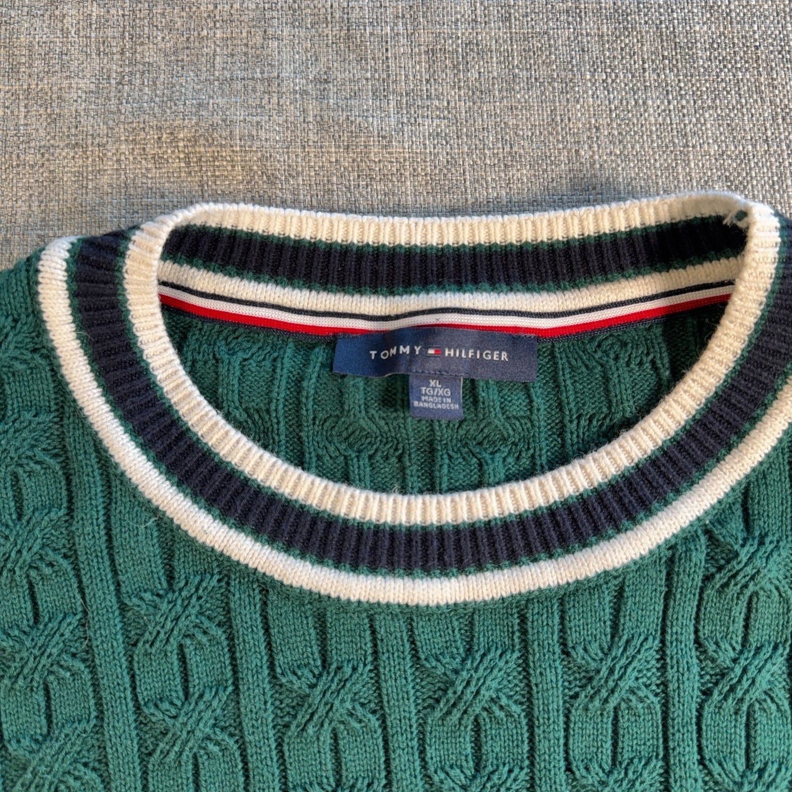 Tommy Hilfiger Cable Knit Sweater Shirt Mens XL Green Short Sleeve Cotton Preppy