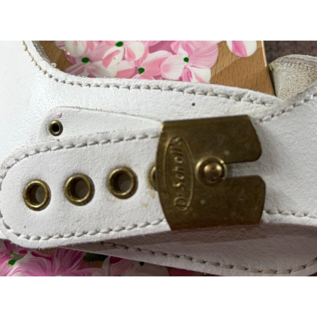 Vintage Style Hand Painted Floral Wooden Clogs White Leather Hydrangea Sandals