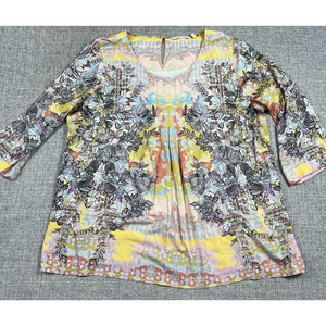 Soft Surroundings Tunic Top Women L Floral Boho 3/4 Sleeve Rayon Stretch