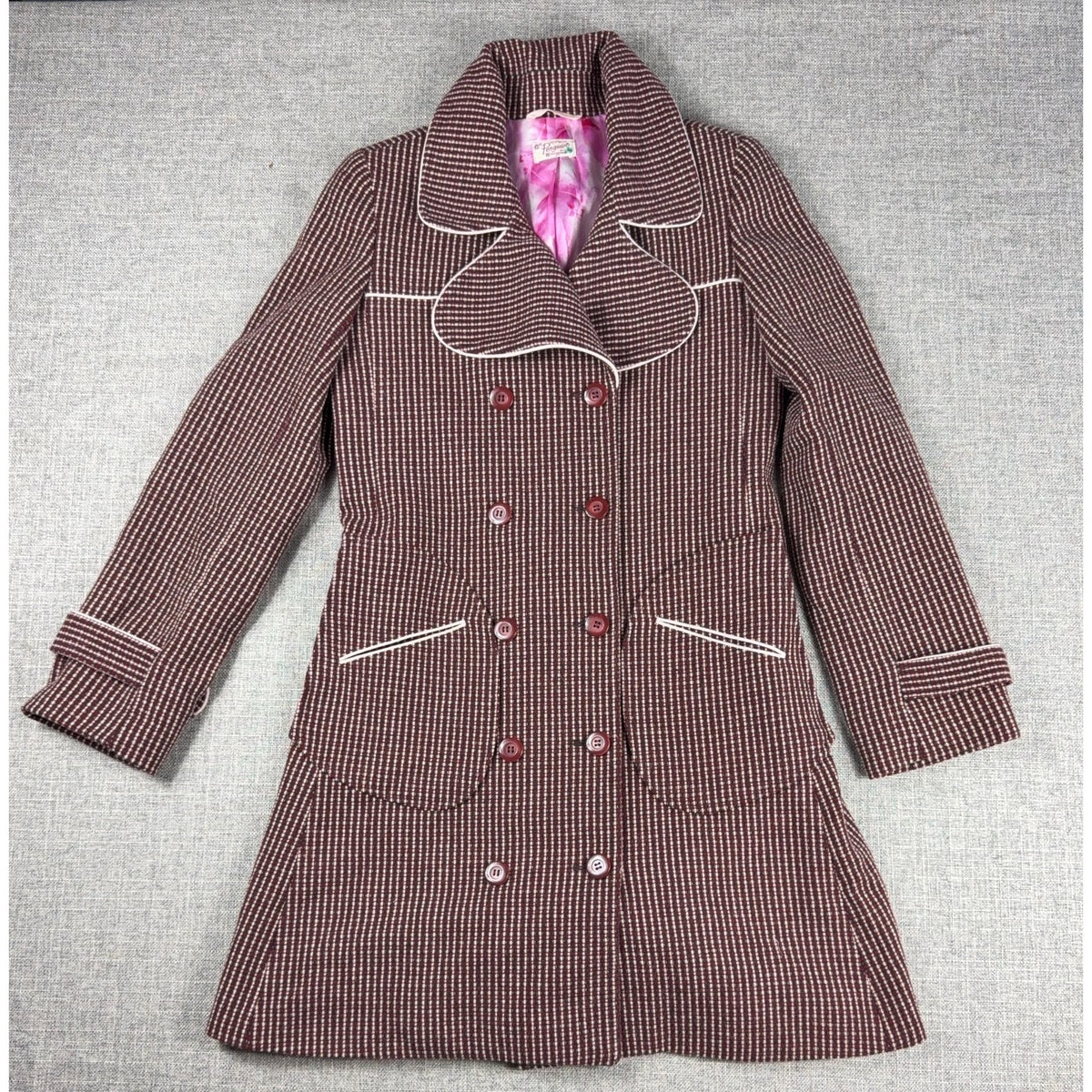 Original Penguin Munsingwear Womens M Brown Double Breasted Mod Coat Y2K Retro