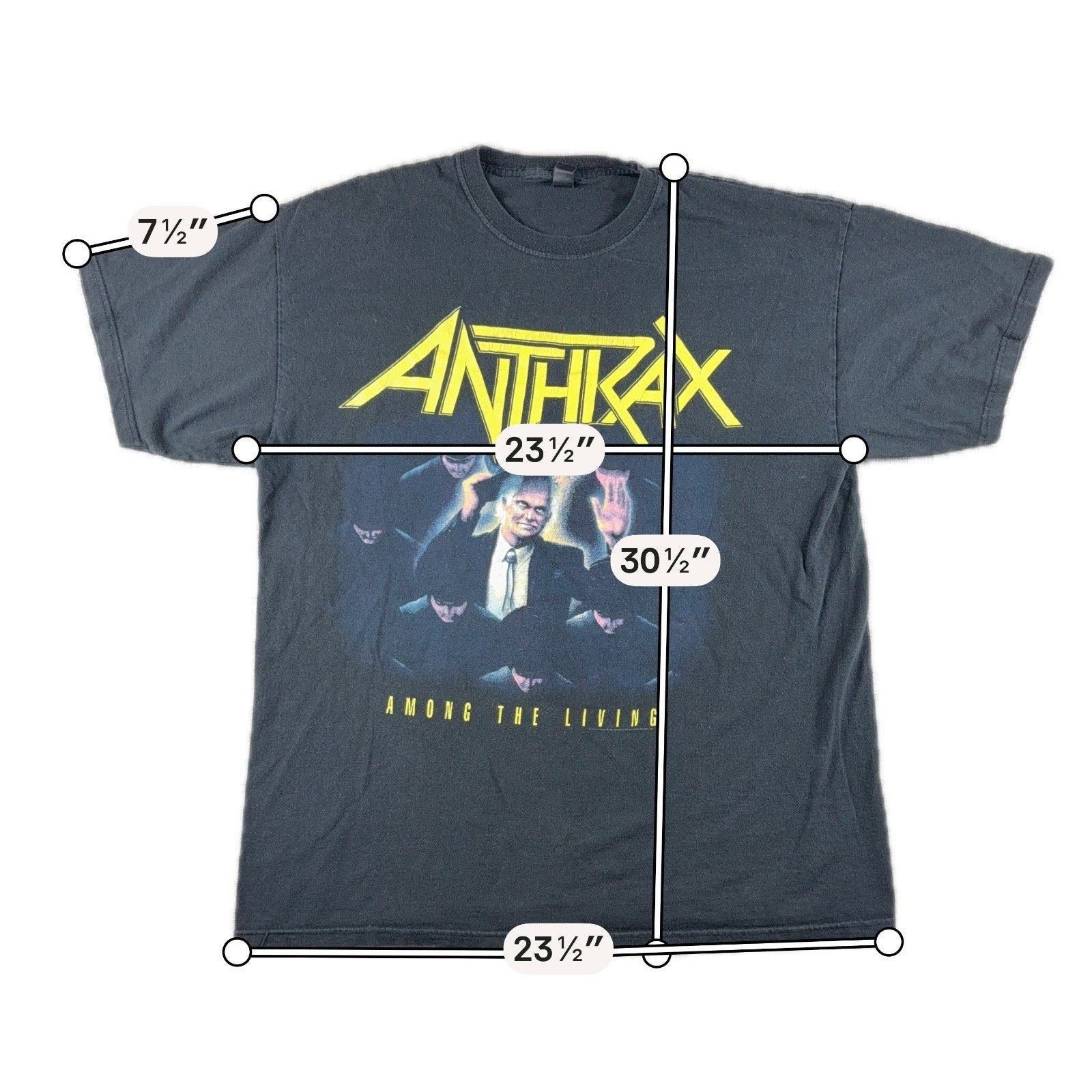 Anthrax Among The Living T Shirt M&O Gold Black Thrash Metal Band Tee XL