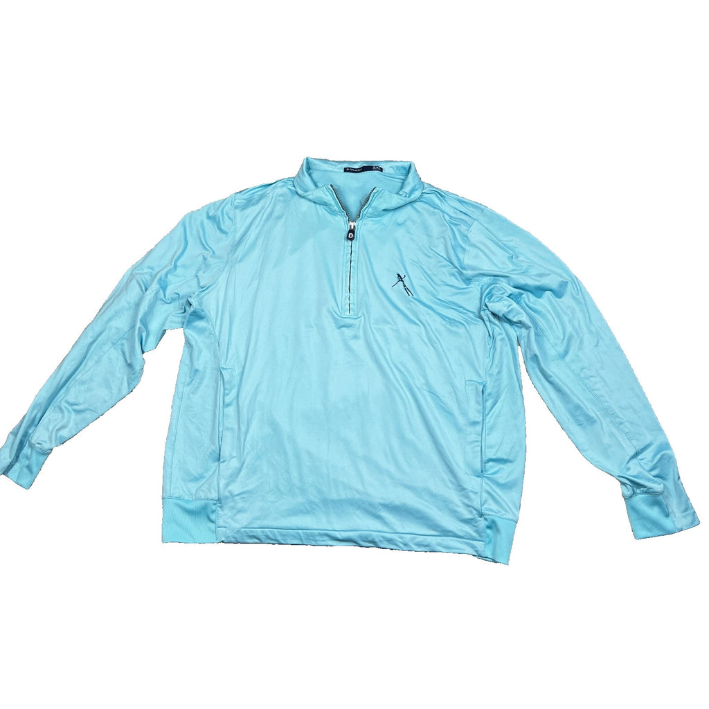 B Draddy Mens XXL Golf Quarter Zip Pullover Aqua Blue Performance Pockets