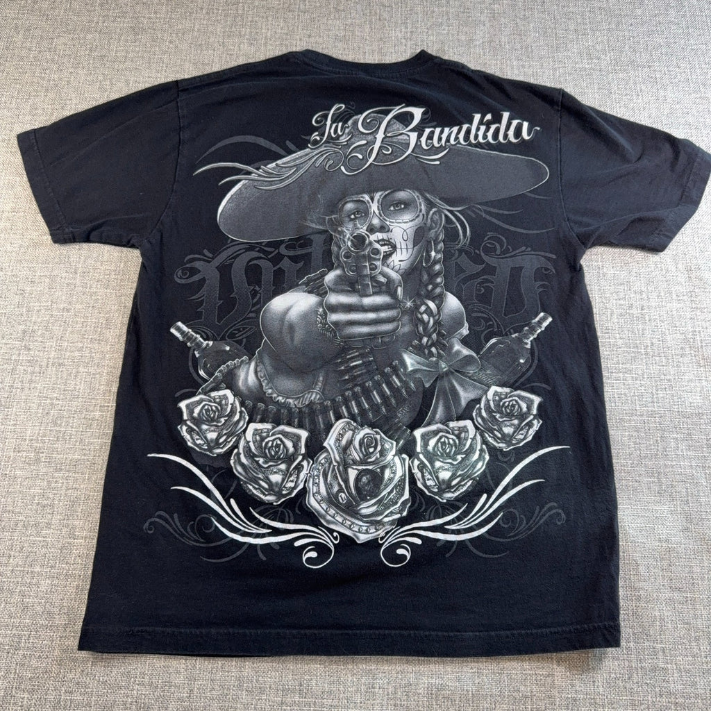 La Bandida Chicano Graphic T Shirt Men M Black Sugar Skull Lowrider Tattoo Tee