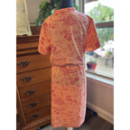 Lands’ End Women’s Medium Pink Tropical Midi Dress Rayon Blend Island Print Belt