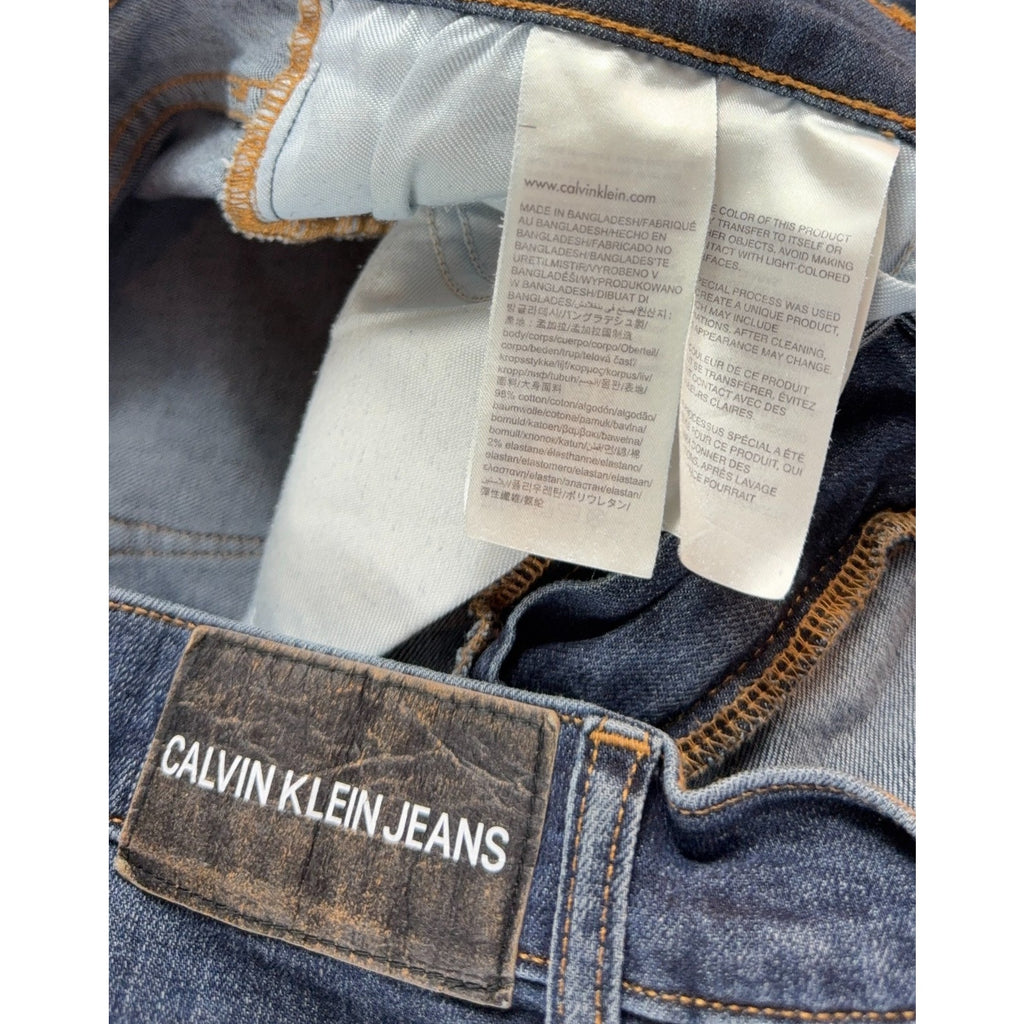 Calvin Klein Jeans CKJ 021 Womens 29x32 Slim Straight Stretch Denim Blue Paint