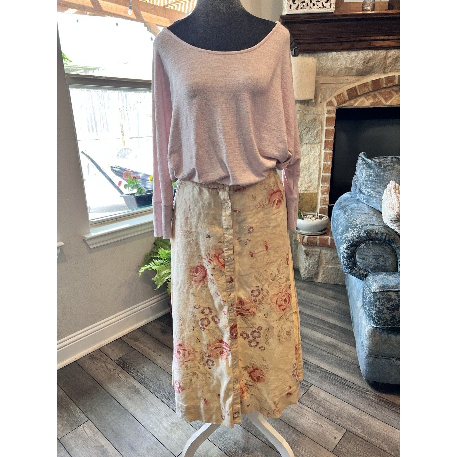 Cottagecore Ralph Lauren Petite 12P Floral Button Front Midi Skirt  Cotton