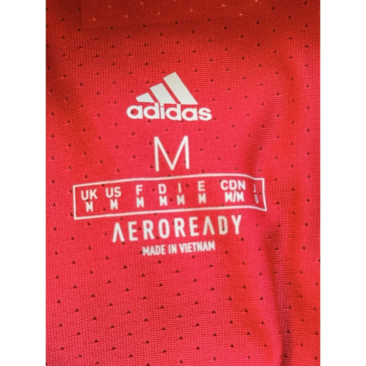 Second Half Supply Co, LLC red Adidas Aeroready soccer jersey size medium interior tag detail
