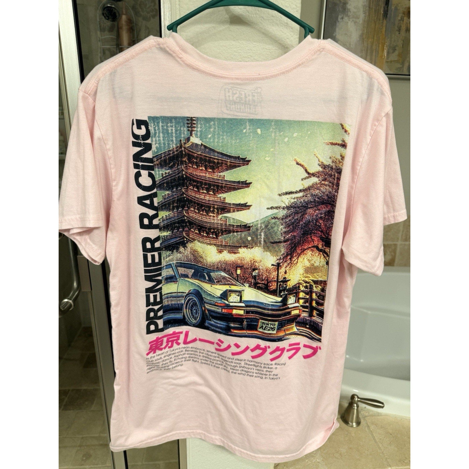 Fresh Laundry Premier Racing Tokyo Graphic T Shirt Pink Japanese Car Anime Sz L