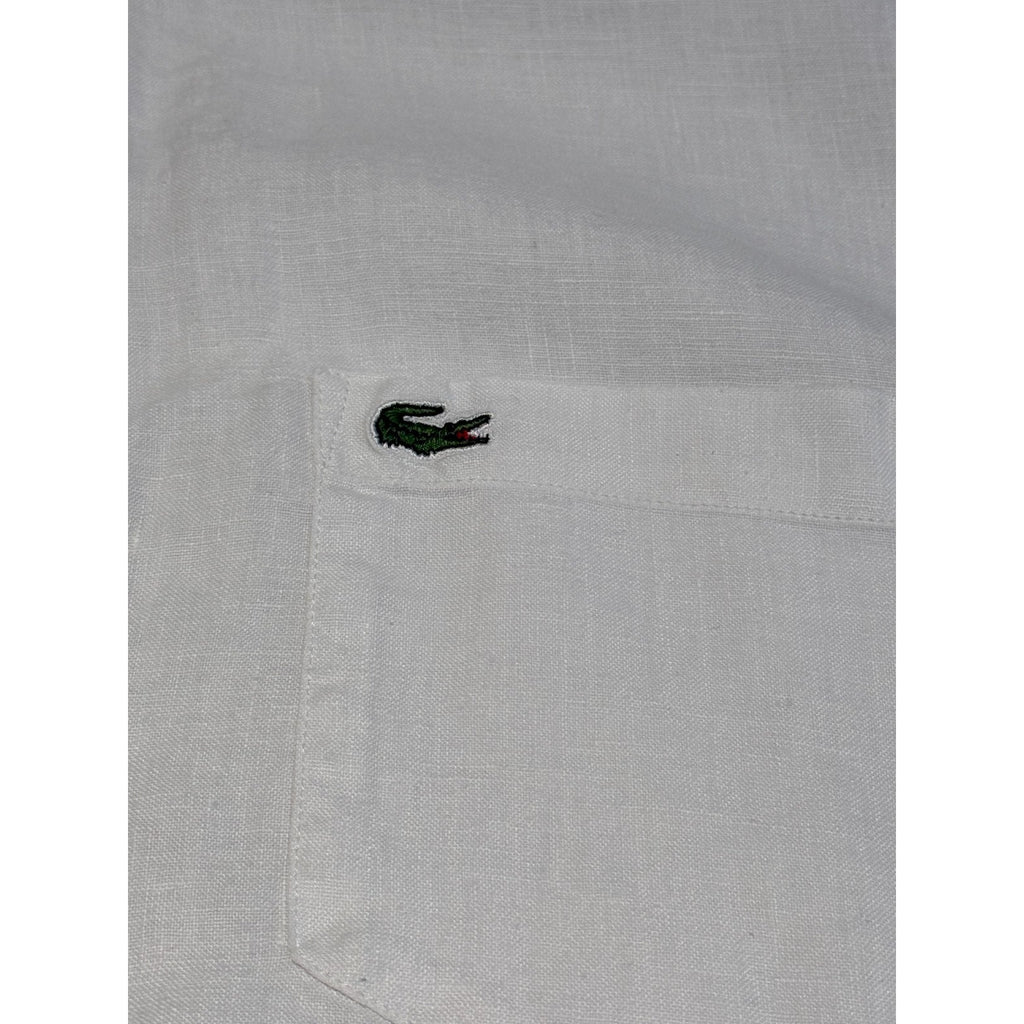 Lacoste Shirt Mens 2XL White Linen Button Down Short Sleeve Regular Fit Croc Log