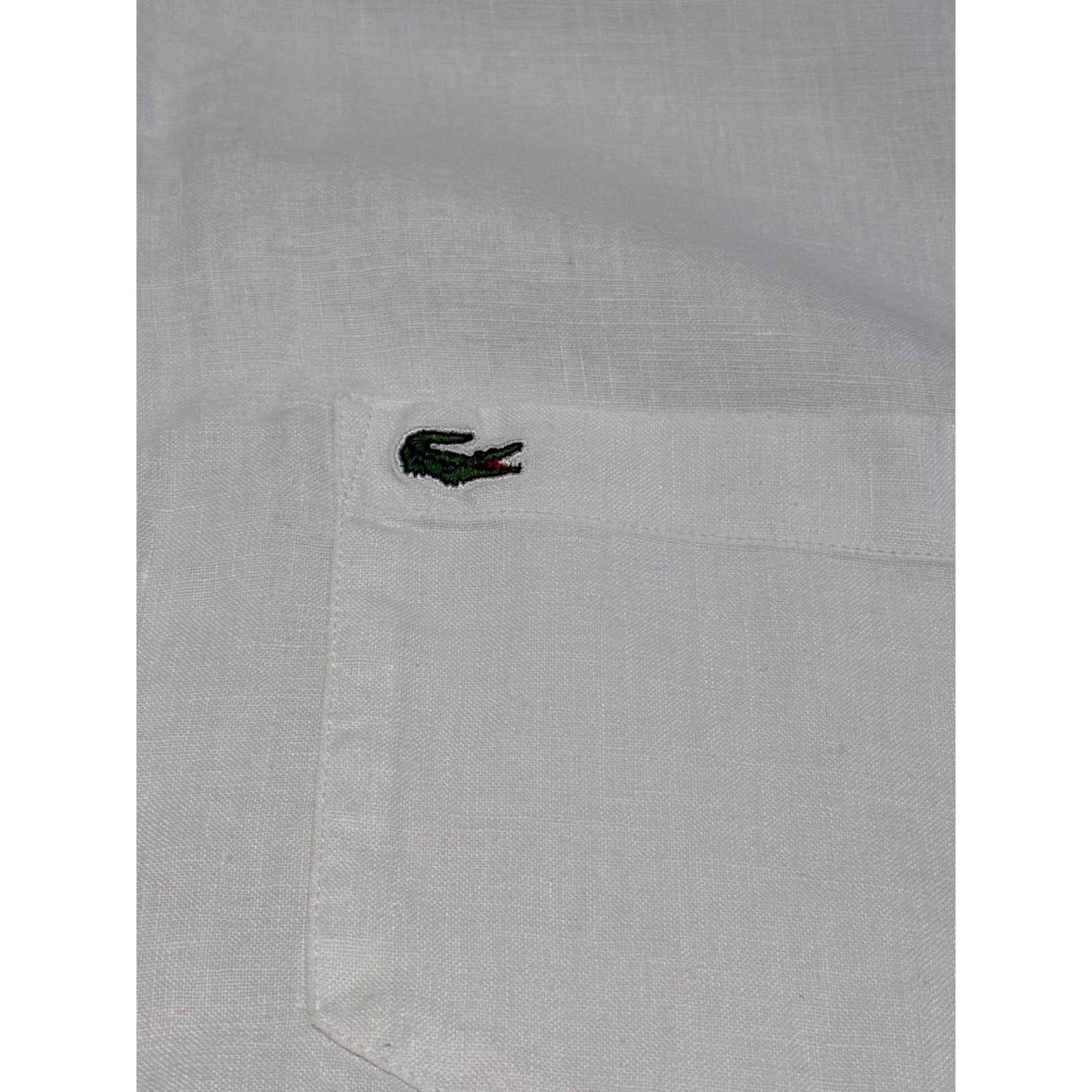 Lacoste Shirt Mens 2XL White Linen Button Down Short Sleeve Regular Fit Croc Log