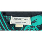 Vintage Jackie Taub Connections Floral Jacket Womens Black Teal Roses Union Made