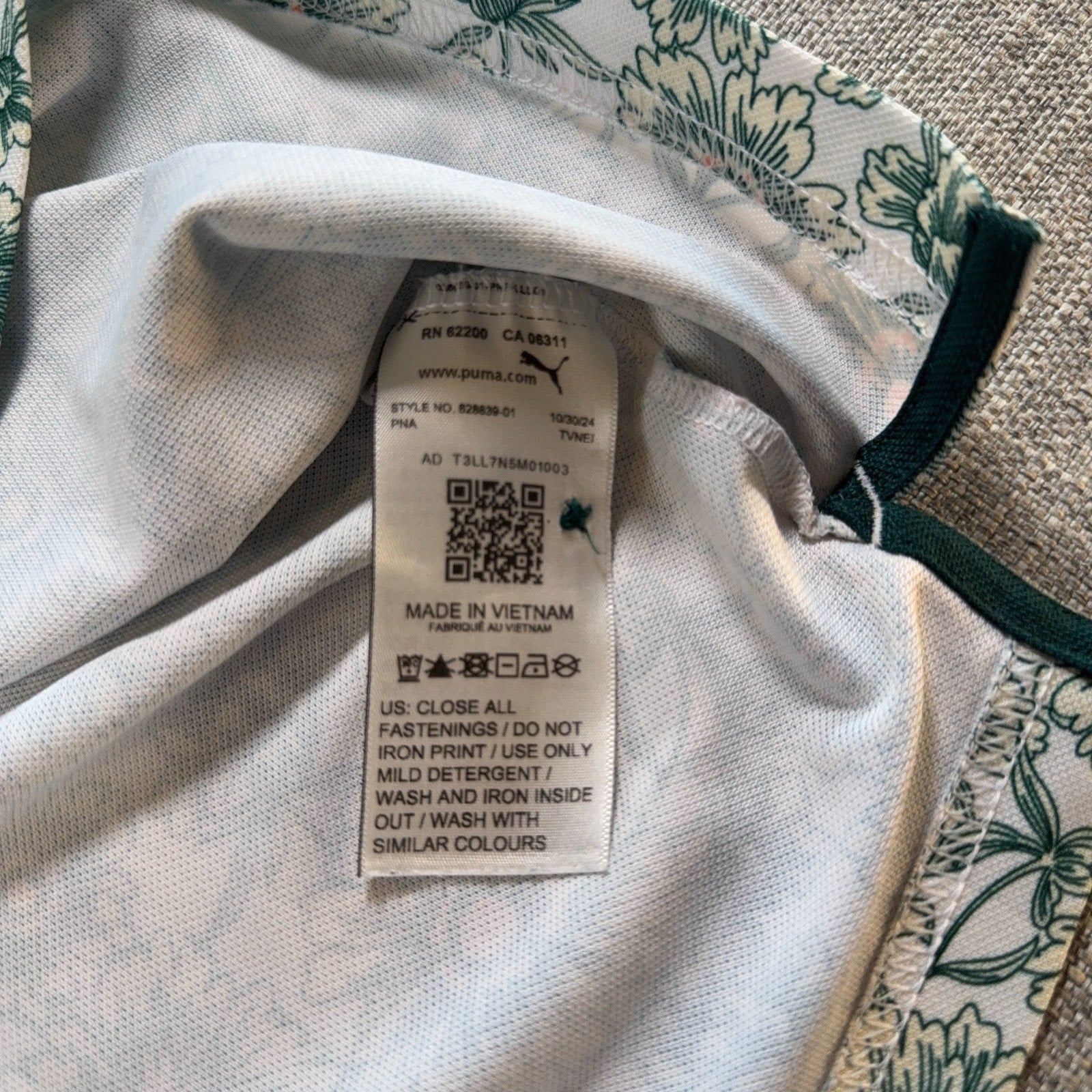 PUMA Golf Pique Heirloom Polo Men’s L White Green Floral Performance Shirt