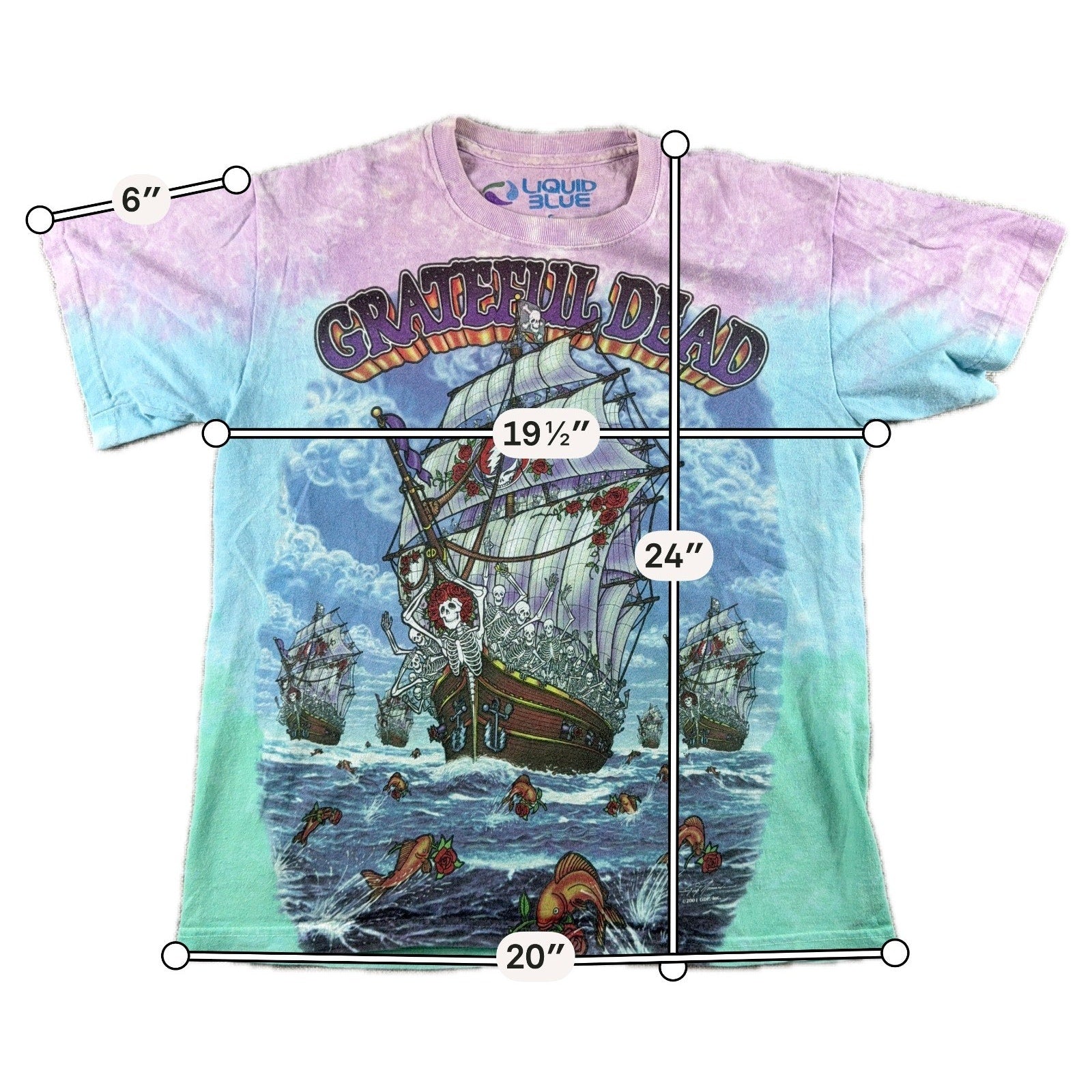 Liquid Blue Grateful Dead Ship of Fools Tie Dye T Shirt Small Double Sided