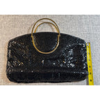 Black Metal Mesh Evening Bag Gold Ring Handles Chainmail Clutch Purse