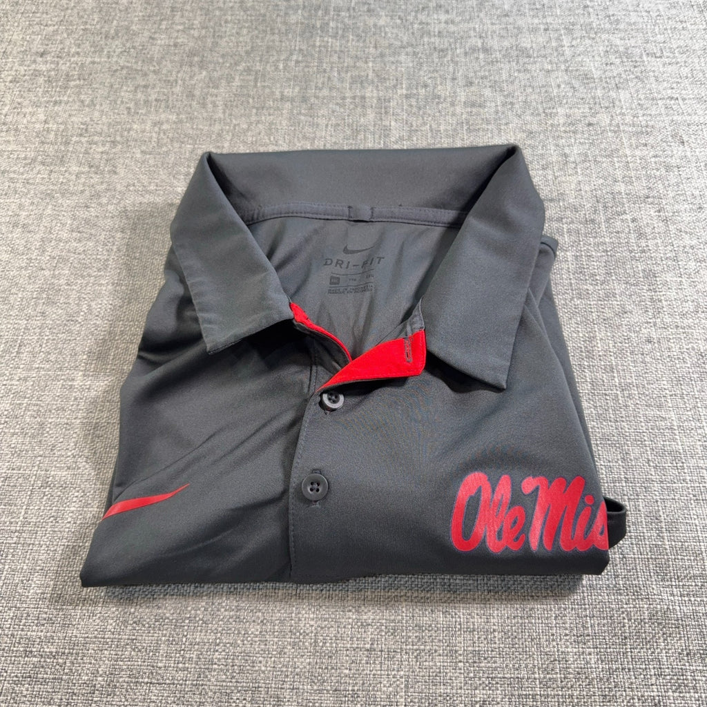 Nike Ole Miss Rebels Polo Shirt Mens 2XL Gray Red Dri-FIT NCAA Golf Performance