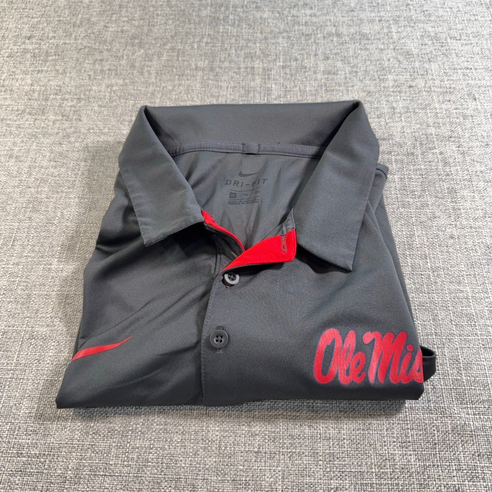 Nike Ole Miss Rebels Polo Shirt Mens 2XL Gray Red Dri-FIT NCAA Golf Performance