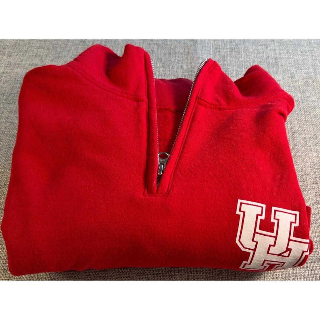University of Houston Cougars Quarter Zip Sweatshirt Mens M Red UH Pullover