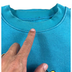 Mens Turquoise Embroidered Cartoon Rat Golf Crewneck Sweatshirt Size L Oversized