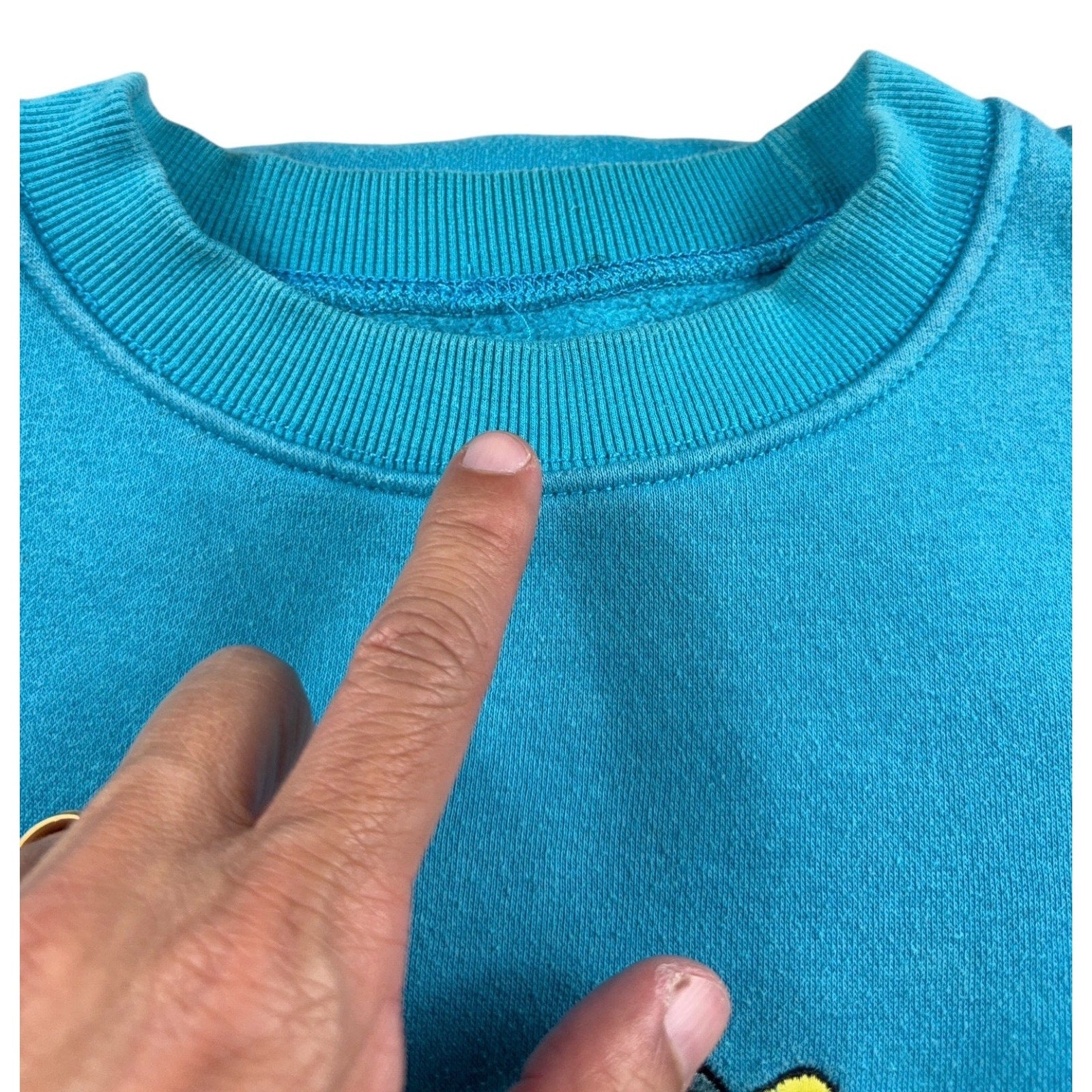 Mens Turquoise Embroidered Cartoon Rat Golf Crewneck Sweatshirt Size L Oversized