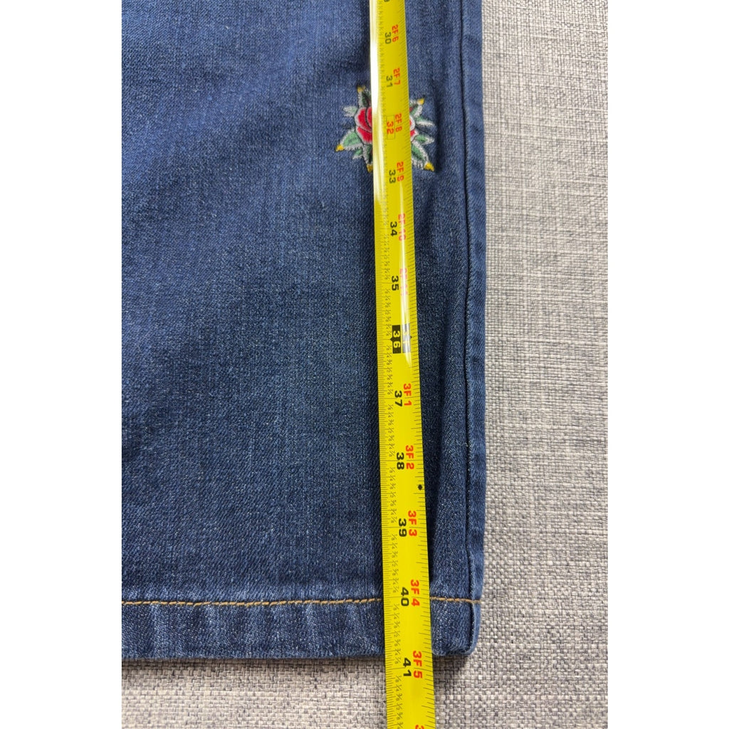 Bare Fox OneColorOneNation Jeans 26 Rose Embroidered Dark Wash Y2K Denim